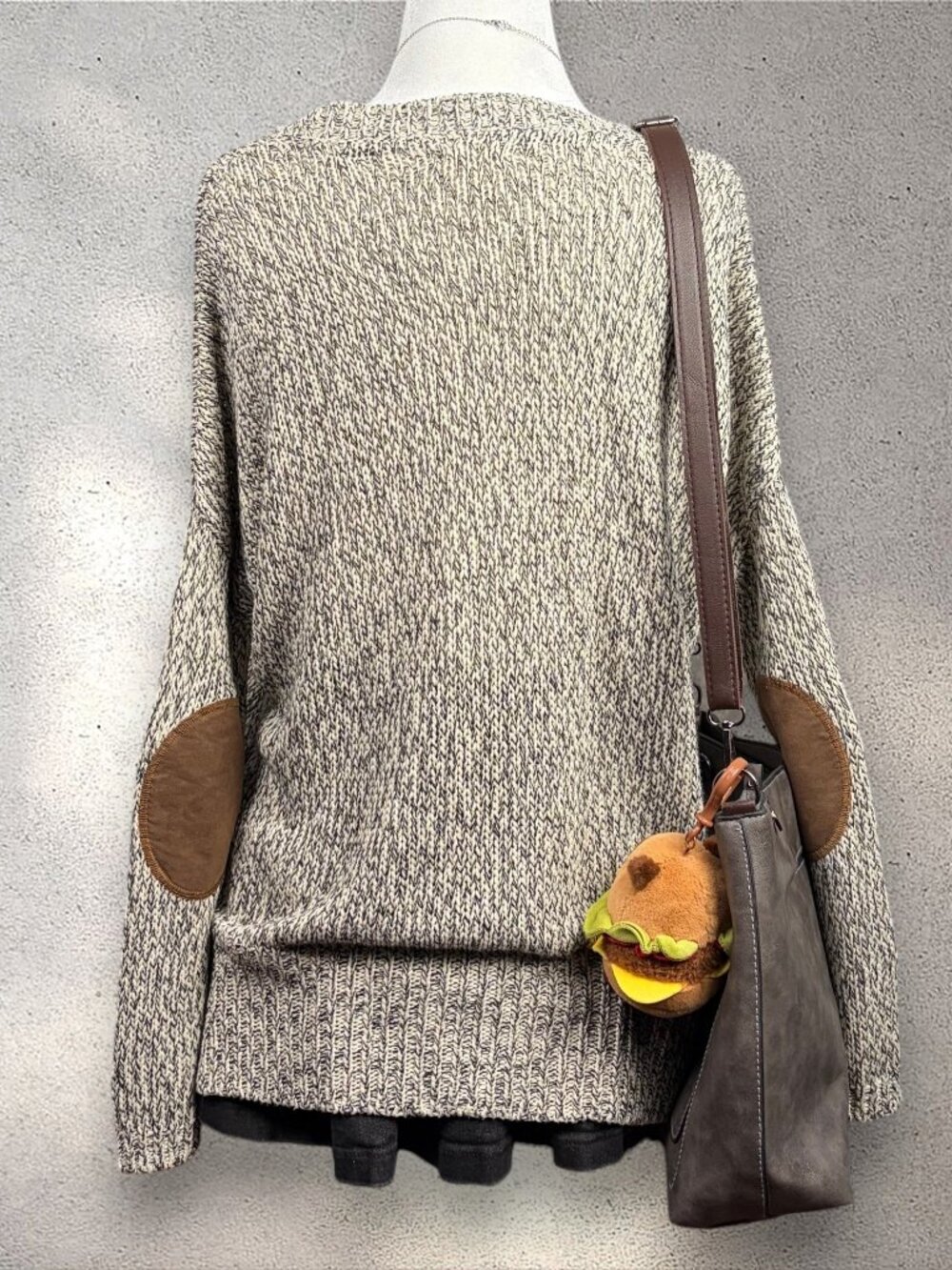 Anthropologie Harper Heritage Marled Knit Sweater Women’s L Beige Elbow Patches - Picture 2 of 11